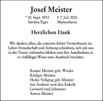 Traueranzeige von Josef Meister von vrm-trauer