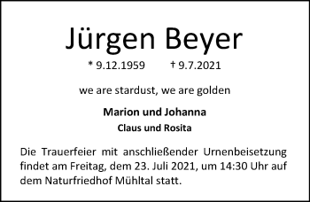 Traueranzeige von Jürgen Beyer von vrm-trauer