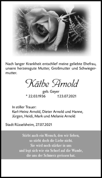 Traueranzeige von Käthe Arnold von vrm-trauer