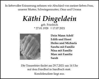 Traueranzeige von Käthi Dingeldein von vrm-trauer