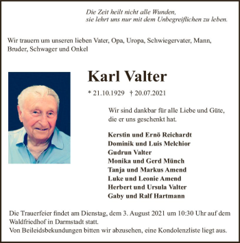Traueranzeige von Karl Valter von vrm-trauer