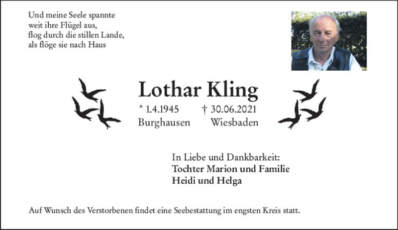  Traueranzeige für Lothar Kling vom 08.07.2021 aus vrm-trauer