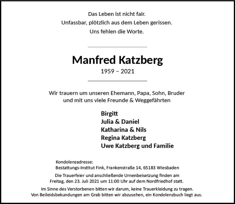  Traueranzeige für Manfred Katzberg vom 21.07.2021 aus vrm-trauer