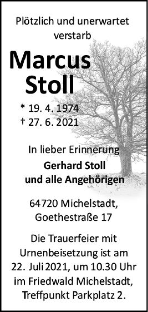  Traueranzeige für Marcus Stoll vom 10.07.2021 aus vrm-trauer