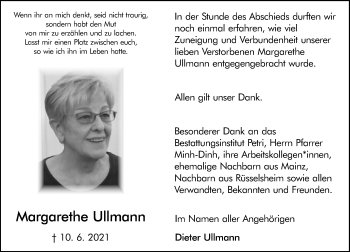 Traueranzeige von Margarethe Ullmann von vrm-trauer