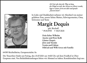 Traueranzeige von Margit Dequis von vrm-trauer