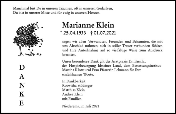 Traueranzeige von Marianne Klein von vrm-trauer