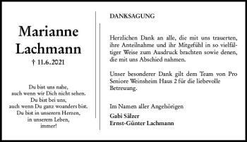Traueranzeige von Marianne Lachmann von vrm-trauer