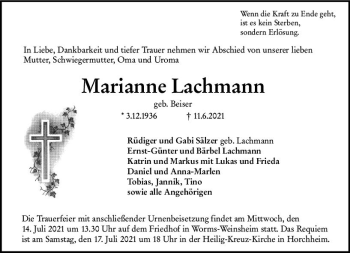 Traueranzeige von Marianne Lachmann von vrm-trauer
