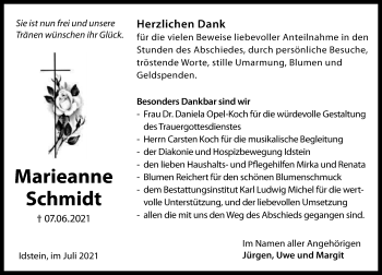 Traueranzeige von Marieanne Schmidt von vrm-trauer