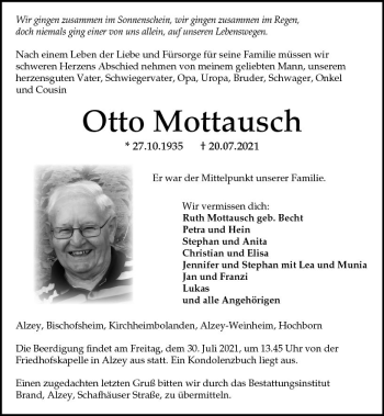 Traueranzeige von Otto Mottausch von vrm-trauer
