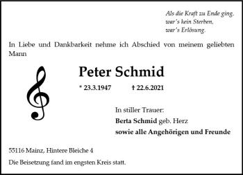 Traueranzeige von Peter Schmid von vrm-trauer