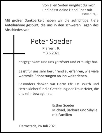 Traueranzeige von Peter Soeder von vrm-trauer