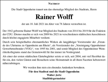 Traueranzeige von Rainer Wolff von vrm-trauer
