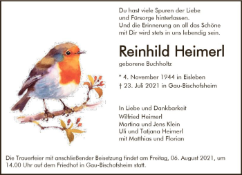 Traueranzeige von Reinhild Heimerl von vrm-trauer