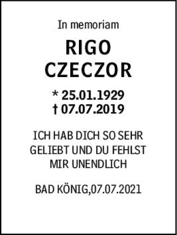 Traueranzeige von Rigo Czeczor von vrm-trauer