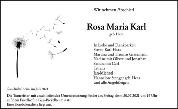 Traueranzeige von Rosa Maria Karl von vrm-trauer