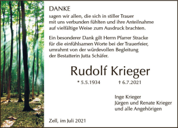 Traueranzeige von Rudolf Krieger von vrm-trauer