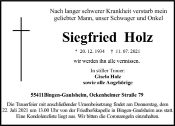 Traueranzeige von Siegfried Holz von vrm-trauer