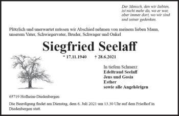 Traueranzeige von Siegfried Seelaff von vrm-trauer