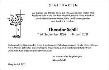 Traueranzeige von Theodor Schill von vrm-trauer