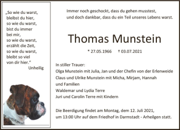 Traueranzeige von Thomas Munstein von vrm-trauer