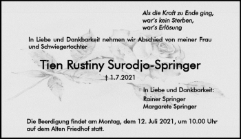 Traueranzeige von Tien Rustiny Surodjo-Springer von vrm-trauer