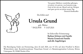 Traueranzeige von Ursula Grund von vrm-trauer