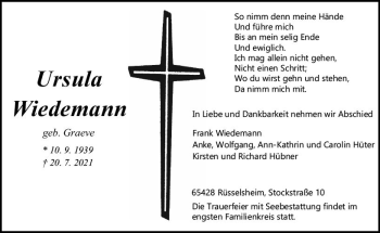 Traueranzeige von Ursula Wiedemann von vrm-trauer