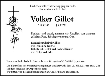 Traueranzeige von Volker Gillot von vrm-trauer