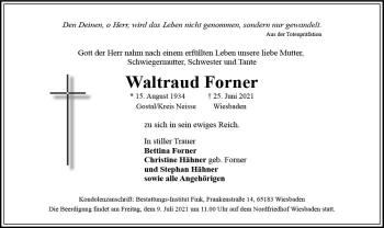 Traueranzeige von Waltraud Forner von vrm-trauer