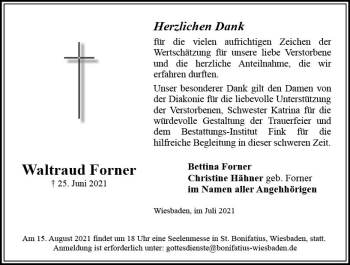 Traueranzeige von Waltraud Forner von vrm-trauer