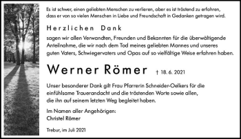 Traueranzeige von Werner Römer von vrm-trauer