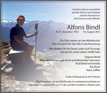 Traueranzeige von Alfons Bindl von vrm-trauer