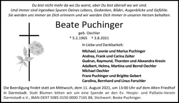 Traueranzeige von Beate Puchinger von vrm-trauer