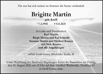 Traueranzeige von Brigitte Martin von vrm-trauer