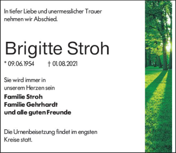 Traueranzeige von Brigitte Stroh von vrm-trauer