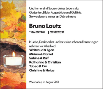 Traueranzeige von Bruno Lautz von vrm-trauer