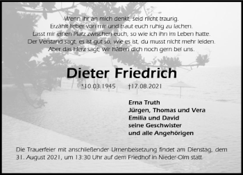 Traueranzeige von Dieter Friedrich von vrm-trauer