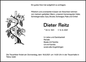 Traueranzeige von Dieter Reitz von vrm-trauer