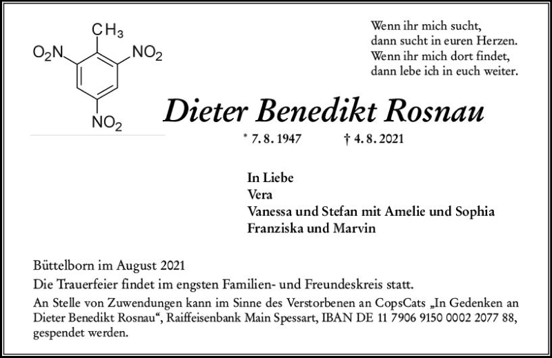  Traueranzeige für Dieter Benedikt Rosnau vom 11.08.2021 aus vrm-trauer