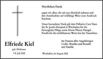 Traueranzeige von Elfriede Kiel von vrm-trauer