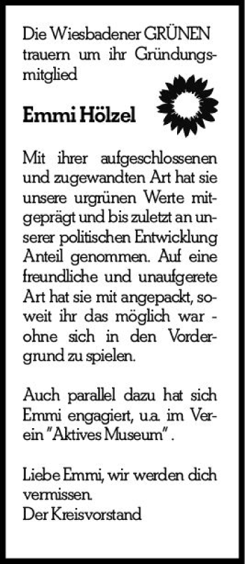 Traueranzeige von Emmi Hölzel von vrm-trauer