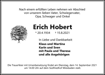Traueranzeige von Erich Hobert von vrm-trauer