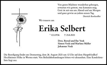 Traueranzeige von Erika Selbert von vrm-trauer