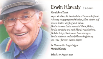 Traueranzeige von Erwin Hlawaty von vrm-trauer