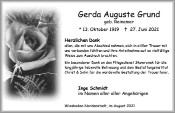 Traueranzeige von Gerda Auguste Grund von vrm-trauer