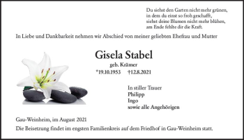 Traueranzeige von Gisela Stabel von vrm-trauer