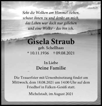 Traueranzeige von Gisela Straub von vrm-trauer