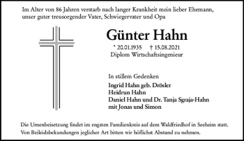 Traueranzeige von Günther Hahn von vrm-trauer